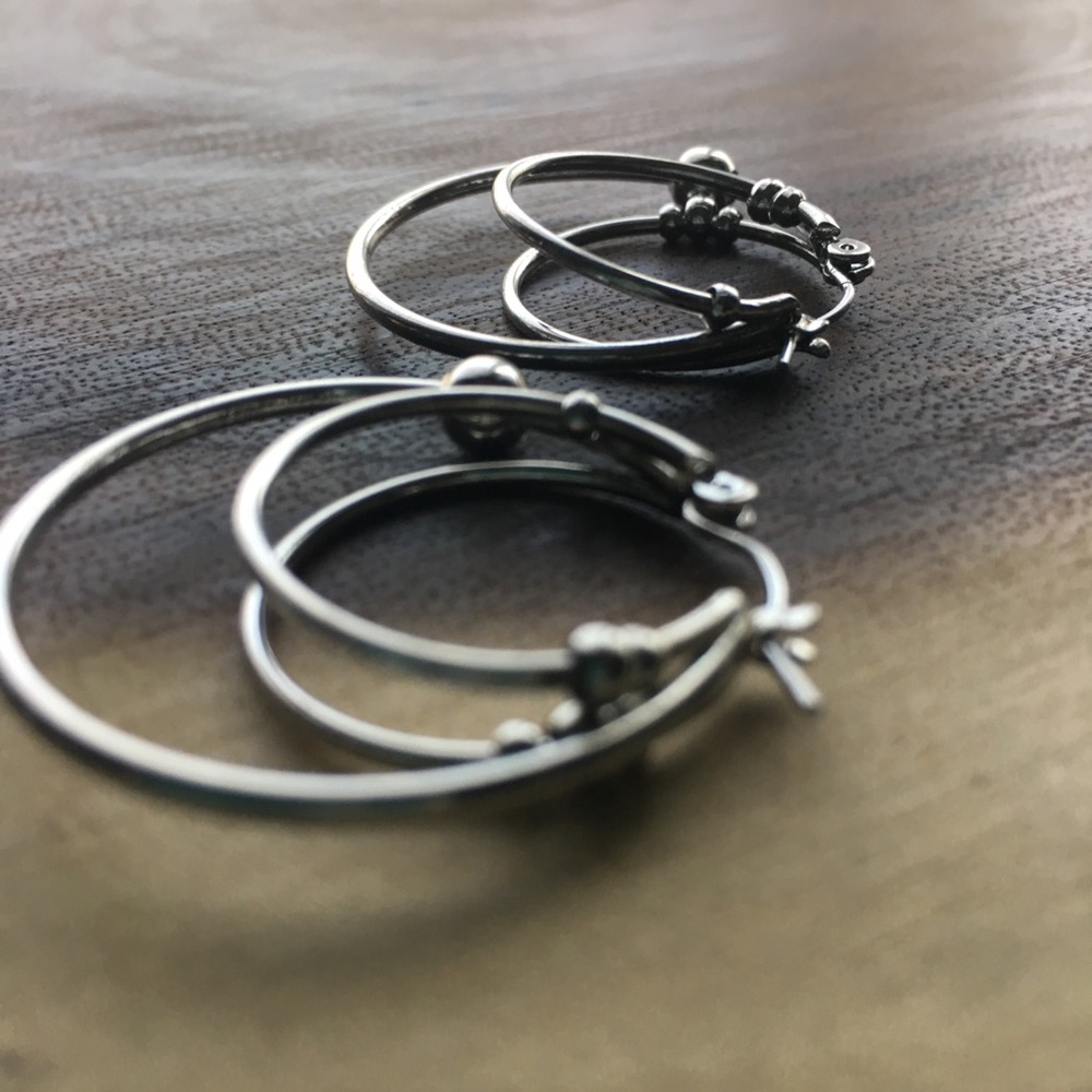 Earrings Fashion Triple Hoops Silver Toned